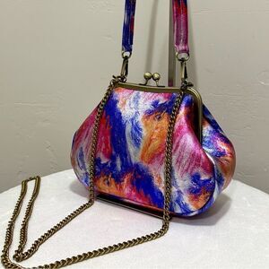 Iridescent Genuine Leather Handmade Vintage Style Kisslock Handbag, Crossbody